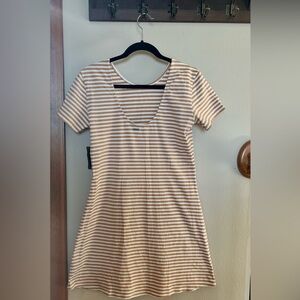Volcom Beige and White Striped Scoop Neck Mini Dress NWT